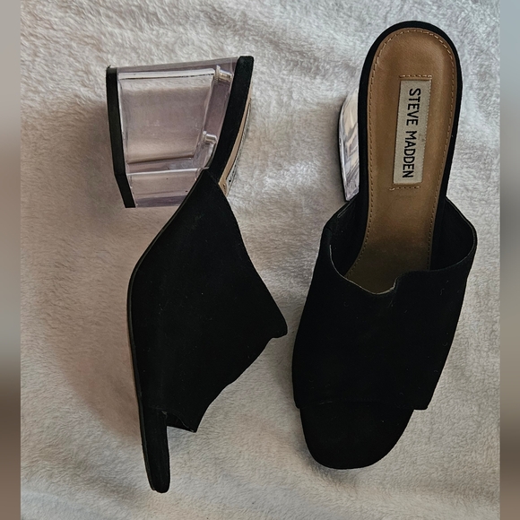 Slip on open toe mule sandal with clear block heel - Picture 3 of 5